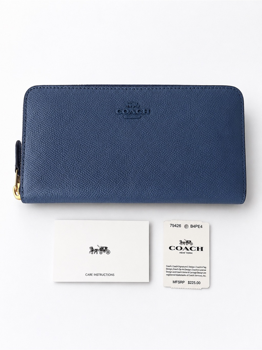 Coach Accordion Zip Wallet Blue Crossgrain Leather Gold NWT $225 - Picture 2 of 8